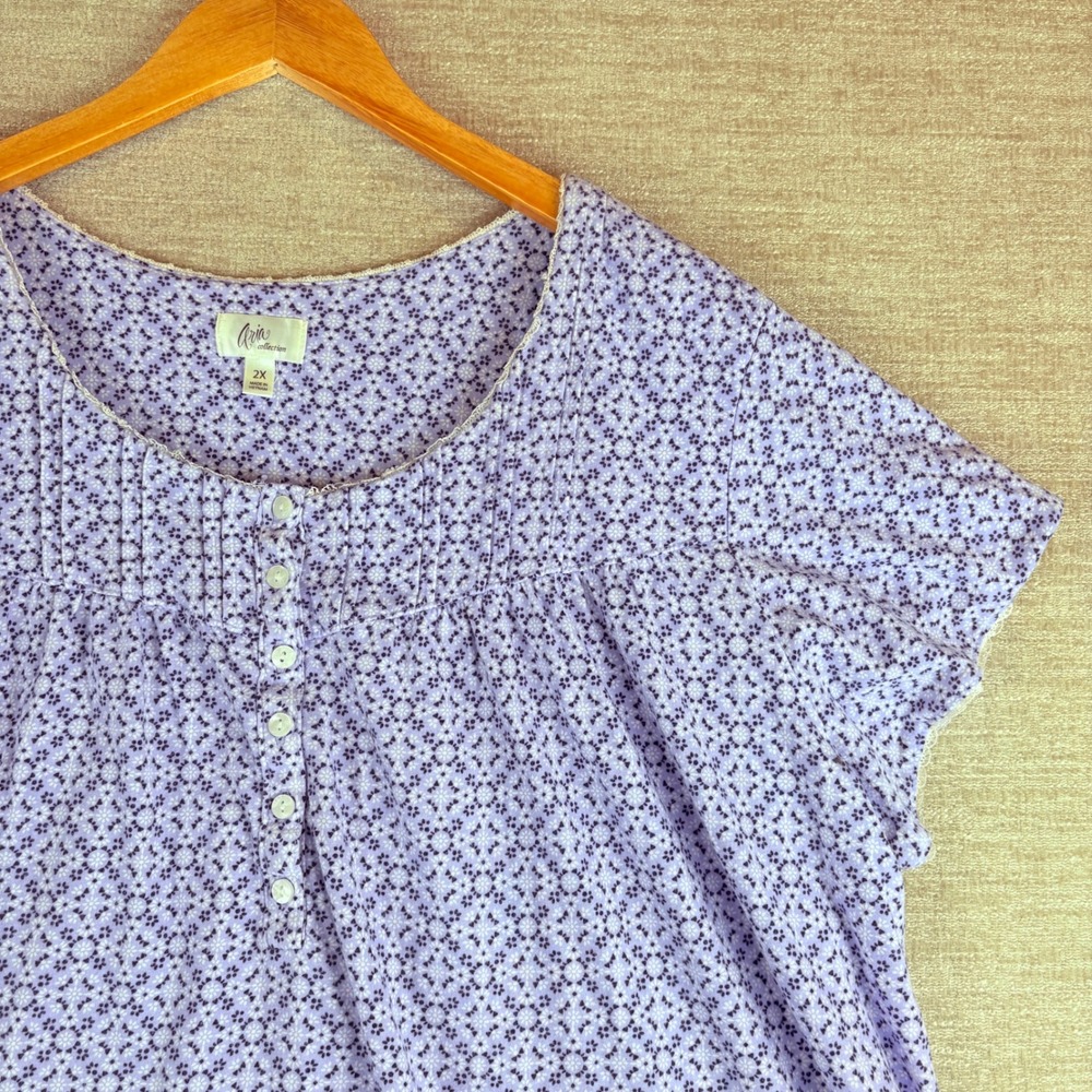 Aria Collection Scoop Neck Nightgown Knit Sleepshirt Womens 2X Purple Floral EUC